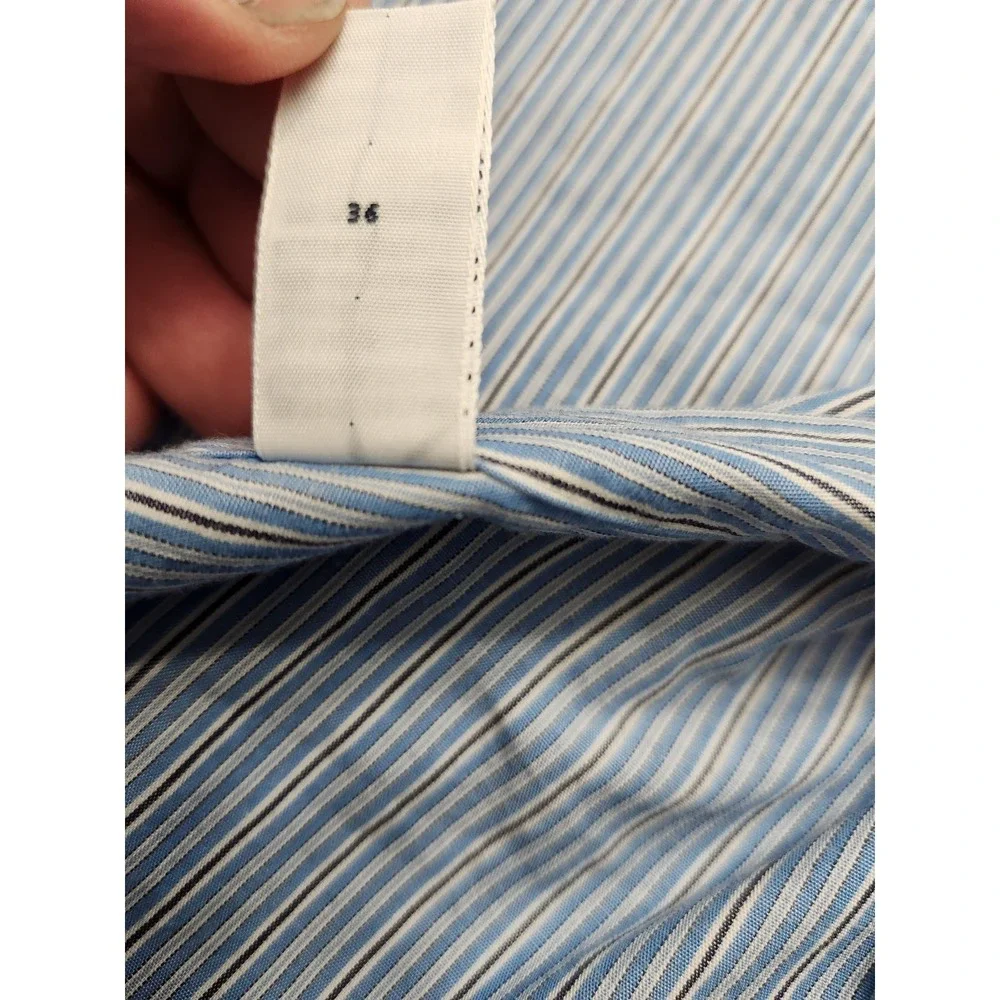 Polo Ralph Lauren Shirt‎ Mens 17.5 32 33 Blue White Stripe Alcott Tab Collar